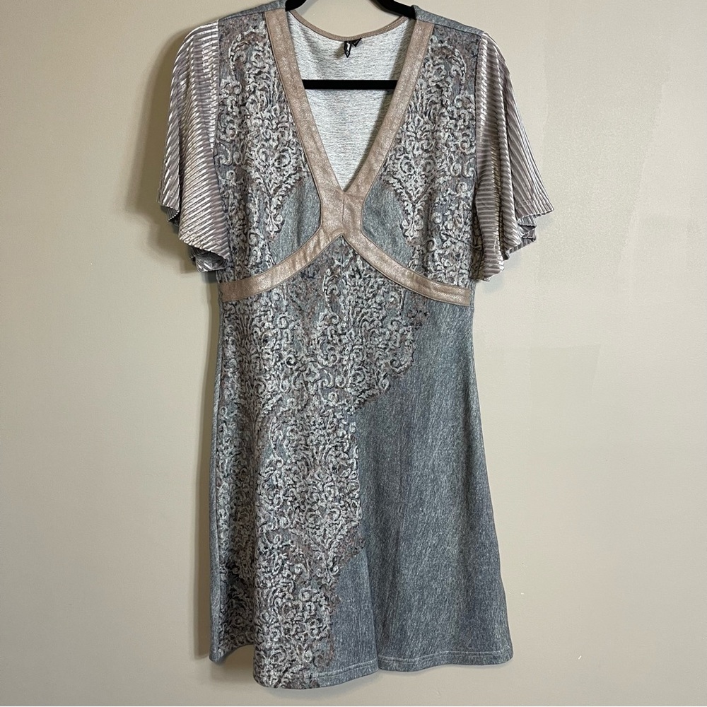 Smash Shift Dress Size Medium V Neck Casual Brown Green Short Flutter Fairycore